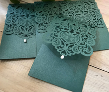 50pcs Blackish Green Pocket Wedding invitation,Laser Cut Wedding Cards,Pocket Invitations Cards - Kdecoration