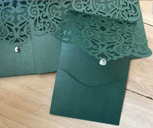 50pcs Blackish Green Pocket Wedding invitation,Laser Cut Wedding Cards,Pocket Invitations Cards - Kdecoration