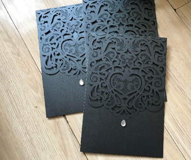 50pcs Pearl Black Pocket Laser Cut Invitations,Laser Cut Wedding Invitation,Birthday invitations - Kdecoration