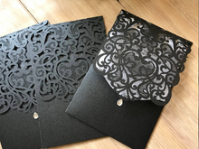 50pcs Pearl Black Pocket Laser Cut Invitations,Laser Cut Wedding Invitation,Birthday invitations - Kdecoration