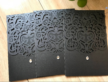 50pcs Pearl Black Pocket Laser Cut Invitations,Laser Cut Wedding Invitation,Birthday invitations - Kdecoration