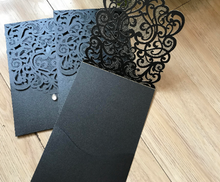 50pcs Pearl Black Pocket Laser Cut Invitations,Laser Cut Wedding Invitation,Birthday invitations - Kdecoration