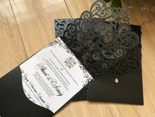 50pcs Pearl Black Pocket Laser Cut Invitations,Laser Cut Wedding Invitation,Birthday invitations - Kdecoration