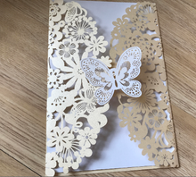 50pieces Butterfly Pearl Ivory Baby Shower Invitations,Laser Cut Wedding Cards,Baptism Invitations - Kdecoration