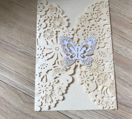 50pieces Butterfly Pearl Ivory Baby Shower Invitations,Laser Cut Wedding Cards,Baptism Invitations - Kdecoration