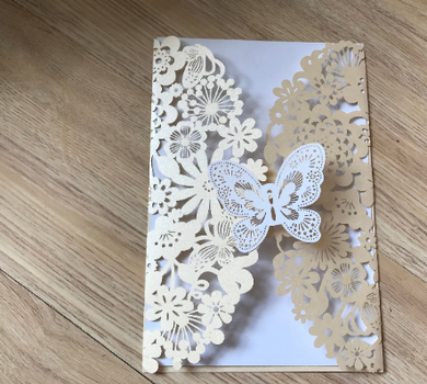 50pieces Butterfly Pearl Ivory Baby Shower Invitations,Laser Cut Wedding Cards,Baptism Invitations - Kdecoration