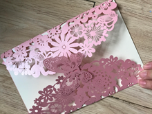 50pcs Pink Butterfly Laser Cut Wedding Invitations,Laser Cut Invites,baby shower Invitation Card - Kdecoration