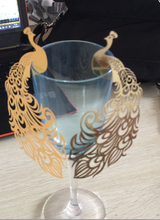 100*Peacock Gold Wine Glass Place Card,Laser Cut Place Cards,Table Decorations - Kdecoration