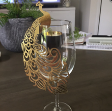 100*Peacock Gold Wine Glass Place Card,Laser Cut Place Cards,Table Decorations - Kdecoration