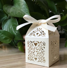 100pcs pearl cream laser cut gift boxes,wedding favor boxes,table decorations,2.4*2.4*3.7inches - Kdecoration