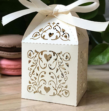 100pcs pearl cream laser cut gift boxes,wedding favor boxes,table decorations,2.4*2.4*3.7inches - Kdecoration