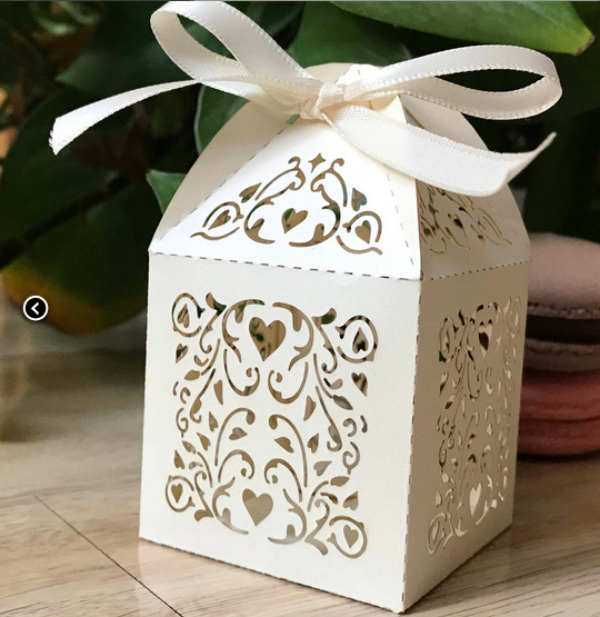 100pcs pearl cream laser cut gift boxes,wedding favor boxes,table decorations,2.4*2.4*3.7inches - Kdecoration