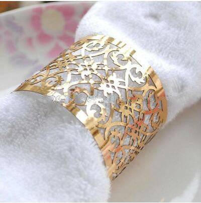 100pcs Laser Cut Napkin Ring,Metallic Paper Gold Napkin Rings for Wedding Decoration - Kdecoration