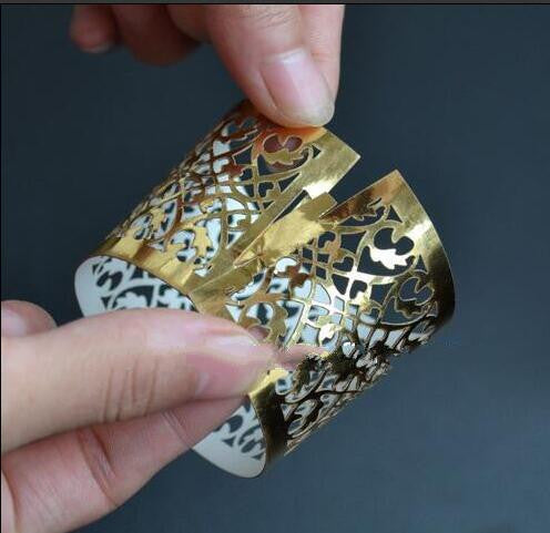 100pcs Laser Cut Napkin Ring,Metallic Paper Gold Napkin Rings for Wedding Decoration - Kdecoration
